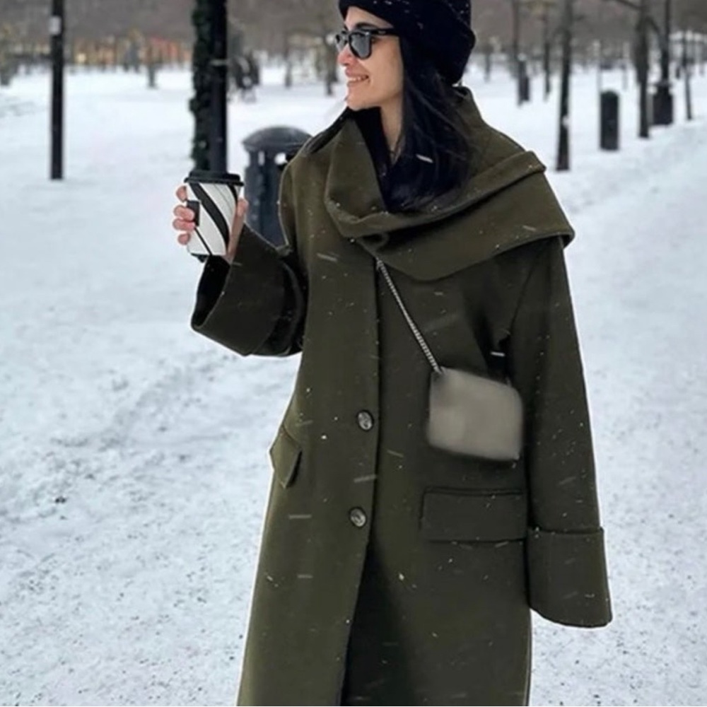 ZARA KHAKI MANTECO WOOL SCARF COATZW COLLECTION